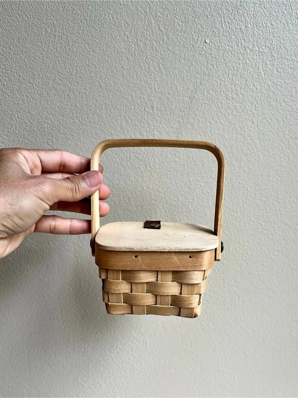 Mini Woven Pinic Basket with Handle in Brown